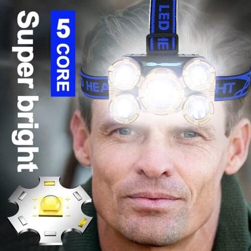New Five Led Headlamp Outdoor Long-range Super Bright Head Lamp Portable Fishing Headlamp 18650 USB Rechargeable Head Flashlight