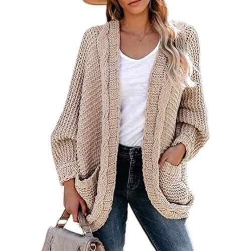 Autumn and Winter Womens Casual Sweater Solid Color Knit Pocket Loose Cardigan Sweater Coat Plus Size Womens Warm Clothes