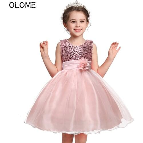 OLOME Princess Dress Kid Girl Wedding Clothing Elegant Children Clothes Sleeveless Toddler Summer Costume for 2-7 Years