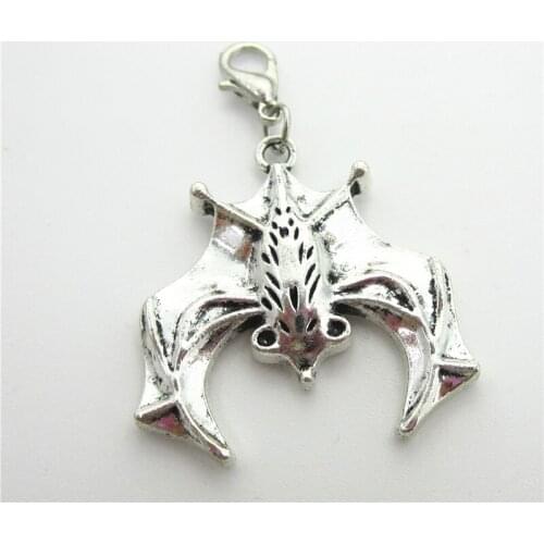 New 20pcs/lot Silver Bat Dangle Charms Lobster Clasp DIY Bracelet Necklace Pendants Jewelry Hanging Charms