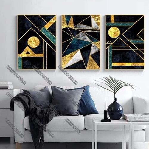 Nordic Style Abstract Geometric Patterns and Lines Yellow Black Green Colors Painting Posters for Home Rooms Gallery Wall Decora