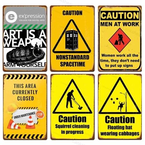 Retro Warning Public Signs Caution Vintage Metal Tin Signs Dangerous Metal Beware of Warning Signs Wall Decoration