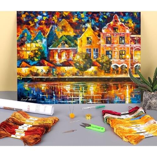 Amsterdam My Dreams Printed Water-Soluble Canvas 11CT Cross-Stitch Complete Kit DIY Embroidery DMC Threads Sewing Package