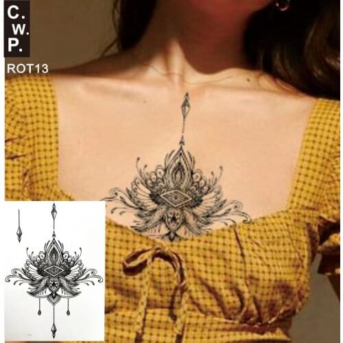 ROT13 1 PIECE Back or Sternum Body Henna Lotus Flower with All-seeing Eye Waterproof Temporary Tattoo Body Art