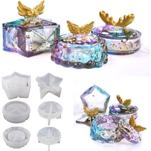 DIY Epoxy Resin Jewelry Box With Cap Lip Cloud Star Wings Antler Ashtray Case Box Storage Mirror Silicone Mold For Resin