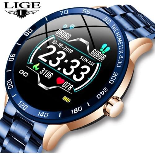 LIGE Smart Watch Men Heart Rate Blood Pressure Monitor Multifunction Mode Fitness Tracker Sport Waterproof Smartwatch Steel Belt