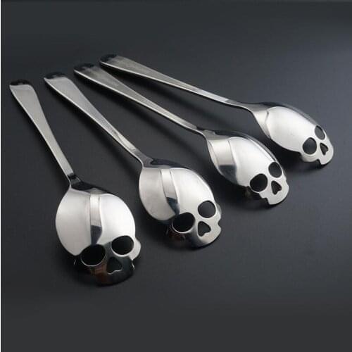 80 Piece Flatware Stainless Funny Skull Shape Long Handle Coffee Spoon Teaspoon Dessert Spoon Ice Cream Candy spoon