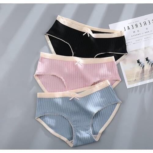 Women Panties Cotton Antibacterial Briefs Sexy Underwear Girls Solid Color Lingerie Mid Waist Panty Set 3 Pcs/lot Dropshipping
