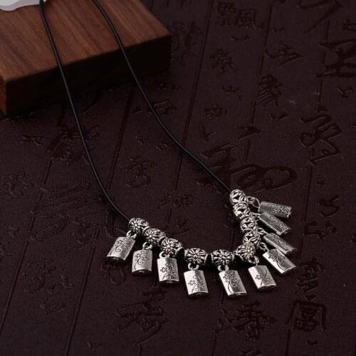 Vintage Jewelry Flower Bohemian Tibetan Silver Color Chain Necklaces Gypsy Ethnic Carved Metal Pendants Necklaces For Women