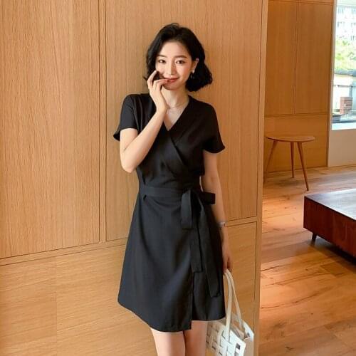 ZC2821 new 2020 summer women fashion temperament casual retro V-neck slim short section dress cheap wholesale