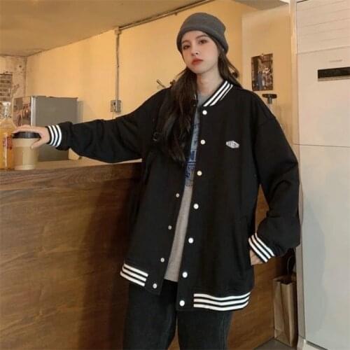Women Spring Baseball Uniform Autumn Jacket For Women Korean Harajuku Stripe Coat Street Style Coat Loose Plus Size Sport Jacket