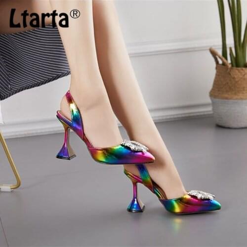 LTARTA 2021 Summer Fashion Pointed Rhinestone Womens Shoes Sunflower Wine Glass Heel Sandals Color Large Size 42 LXM