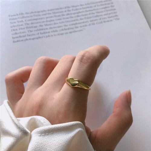 Genuine 925 Sterling Silver Minimalist Ring For Women Wedding Heart Gold Rings Fashion jewelry Cute Valentines Day Gift