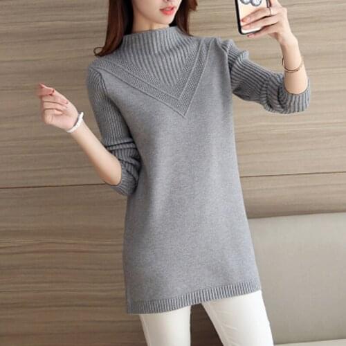 Winter Women Knitted Sweater Autumn Korean Turtleneck Hollow Out Loose Slim Mid-length Soft Ladies Pullover Kobieta Swetry M651