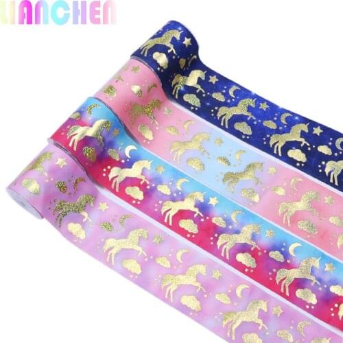 100yard/ lot ,unicorn horn printed Grosgrain ribbon for Wedding Party Gift Wrapping Material DIY Apparel hair Accessories