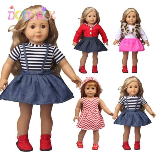 18''American Fashion Doll Clothes For Girls Gift Stirpe T-shirt + Jean Skirt/Set 4 Styles For 43 Cm Reborn Doll Accessories