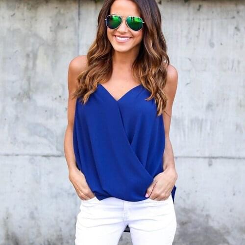 2021 Summer Womens Fashion V-neck Sexy Soild Color Blouse Chiffon Backless Casual Tops Women Sleeveless Blouse Shirts AQ939370