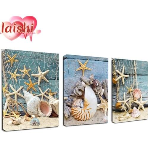3pcs Marine life, starfish, conch diamond painting cross stitch full diamond square diamond embroidery mosaic Christmas gift