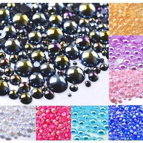 500pcs 2-10mm Black AB Color Half Round Pearl Bead FlatBack Scrapbook Craft Cabochon Kawaii DIY Embellishments Accessories