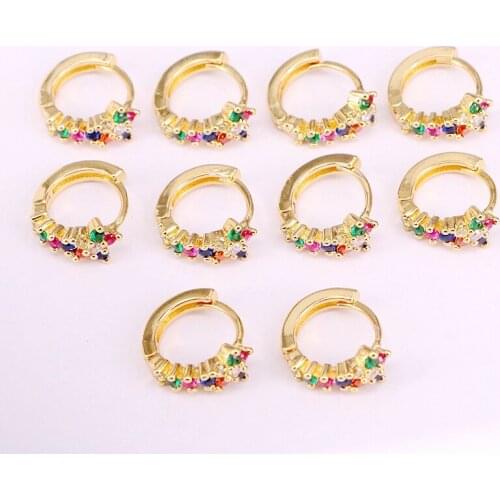 6Pairs, Micro Pave CZ Earrings Rainbow Jewelry Circle Female Fashion Zirconia Hoop Gold Color Colorful CZ Multi For Women Girls