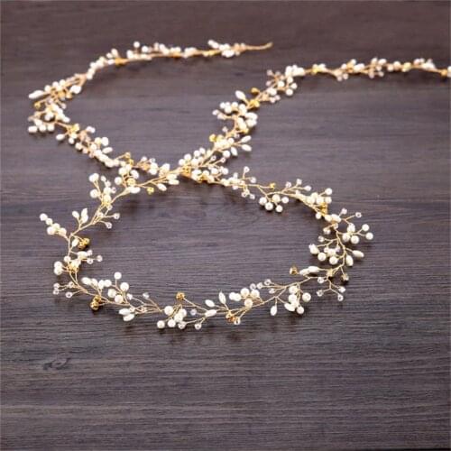 CC Wedding Jewelry Headbands Hairbands 100% Handmade Engagement Hair Accessories For Bridal 35cm Crystal Pearl Simple Diy M035
