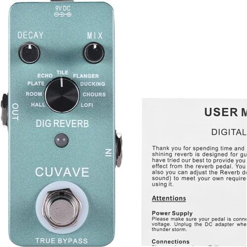 Digital Reverb Guitar Effect Pedal 9 Reverb Types Guitar Pedal True Bypass Full Metal Shell Guitar Accessories