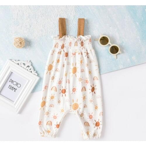 2021 Baby Jumpsuit, Summer Sun Rainbow Print Sleeveless Off Shoulder Romper Playsuits for Girls, White, 0-12 Months