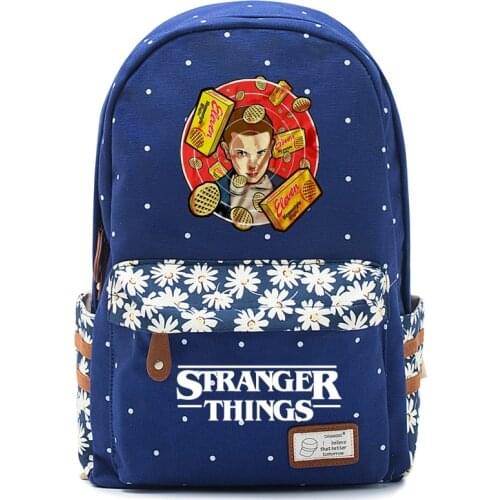 Hot sale Stranger Things school bag Girls women canvas Flower backpack student school bag Notebook backpack Daily backpack