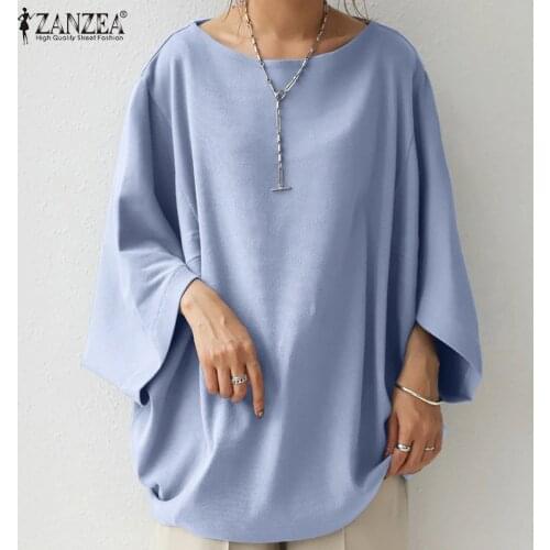 Kaftan Baggy Tunic Womens Autumn Blouses ZANZEA 2021 Casual 3/4 Sleeve Knitted Blusas Female O Neck Tops Chemise Oversized Top