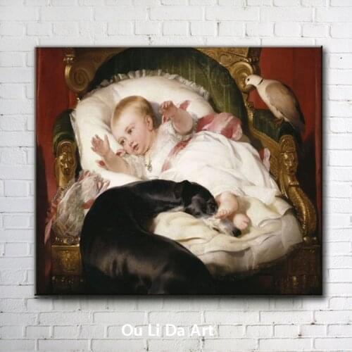 Classical figures cute baby angels dog scenery oil paintings canvas printing printed on canvas home wall art decoration picture