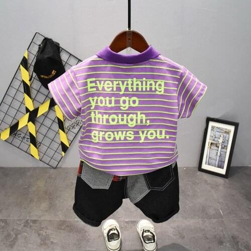 Summer Boys Clothing Sets Baby boys Striped lapel T-shirt And denim shorts 2 pcs Suit Children Toddler Casual Clothes Set 2-7Y