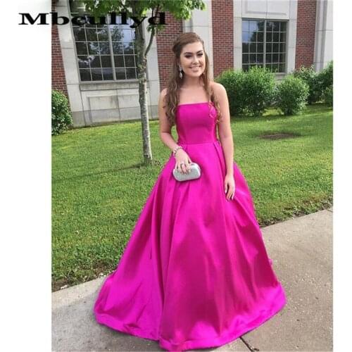 Mbcullyd Backless Long Strapless Satin Prom Dresses 2020 Elegant A-line Vestidos de fiesta Girls Evening Dress For Sweet 16