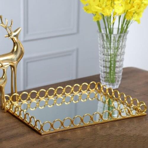 Metal tray decoration European model room hotel villa high-end desktop soft decoration mirror high-end luxury Trays