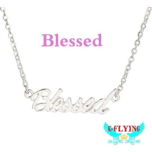 Fashion DIY Gold Alloy Blessed Pattern Pendant Necklace For Women Vintage Simple Letter Metal Jewelry Wholesale