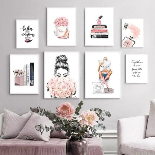 Fashion Poster Flowers Women Perfume Wall Art Canvas Painting Nordic Print Lashes Lips Books Picture Modern Salon Beauty Decor