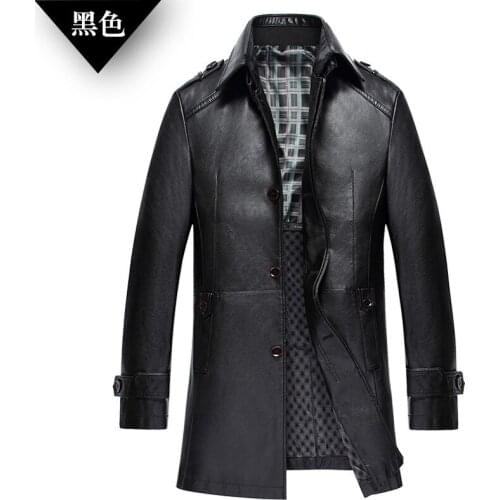 Mens artificial jacket colour black high quality male autumn long style pu faux leather coat plus size M L XL 2XL 3XL