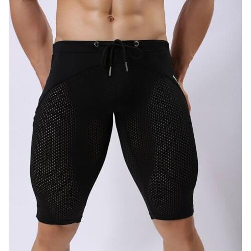 Men Long Boxer Shorts Mesh Breathable Underwear Sports Fitness Boxershorts Quick-drying Swimwear Gay Panties Casual Sportswear