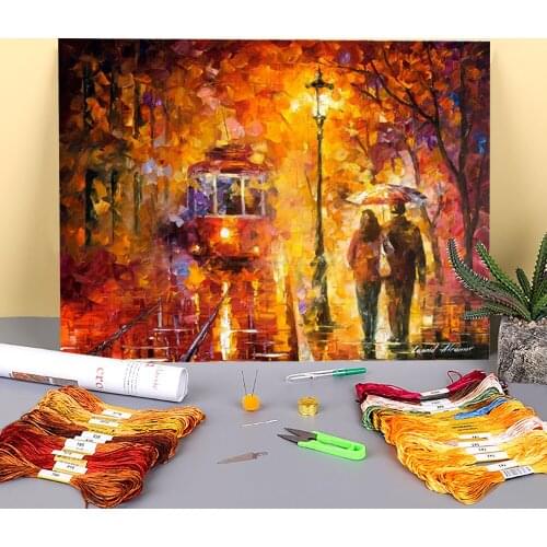 Date By The Trolley Printed Water-Soluble Canvas 11CT Cross Stitch DIY Embroidery Complete Kit DMC Threads Sewing Sales