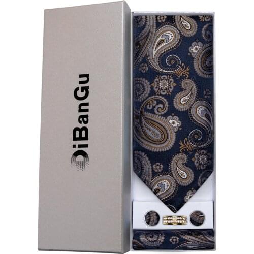 Brand Luxury Tie Gift for Men Silk Cravat Ascot Tie Ring Cufflinks Box Set Wedding Birthday Gift for Groom Bestman Male Friend