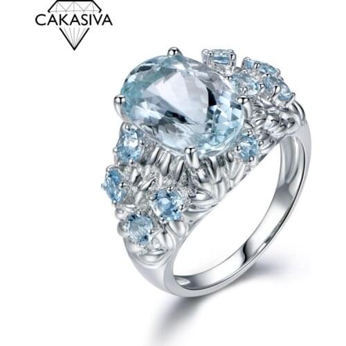 Sapphire Topaz Engagement Ring Light Blue Gemstone Ring with Diamonds