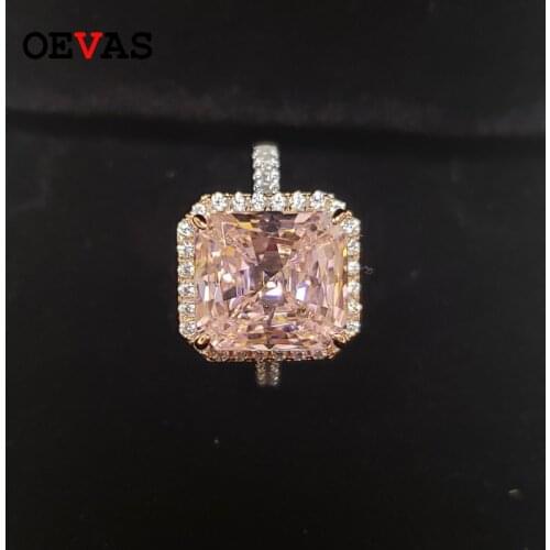 OEVAS 100% 925 Sterling Silver Sparkling 10*11mm Pink High Carbon Diamond Wedding Rings For Women Party Fine Jewelry Wholesale