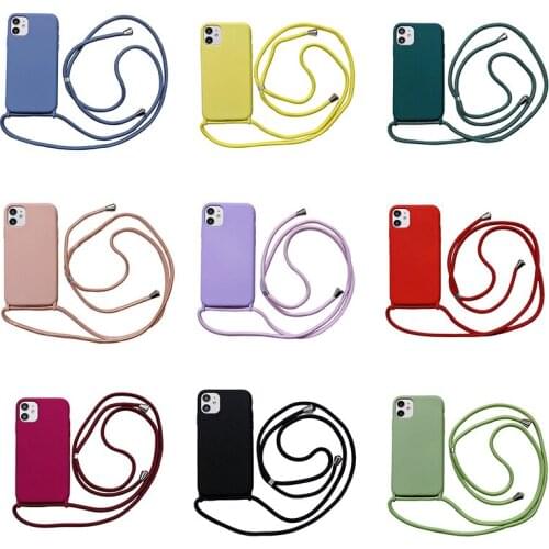 Original Crossbody Necklace Lanyard liquid silicone phone case for iphone 12 Pro Max MiNi 11 Pro Max X XR Cover with Strap funda