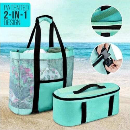 Outdoor Camping Beach Mesh Tote Bag with Detachable Cooler Bag Packing Organizer Picnic thermal preservation bag beach bag