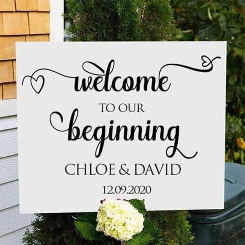 Personalised Bride And Groom Name Sticker Welcome To Our Beginning Quote Decal Vinyl Wedding Sign Mirror Art Decor Gift WE04