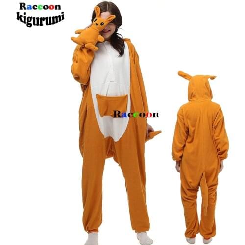 Men Kangaroo Cartoon Pijamas Onesie For Adult Women Girl Sleepwear One-Piece Anime Pajama Winter Flannel Outfit Raccoon Kigurum