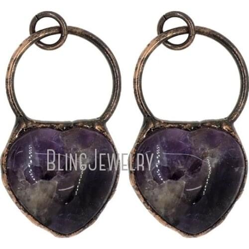 Rustic Copper Fancy Hoop Bail Pendant Heart Amethyst Tiger EYE Pendant PM38099