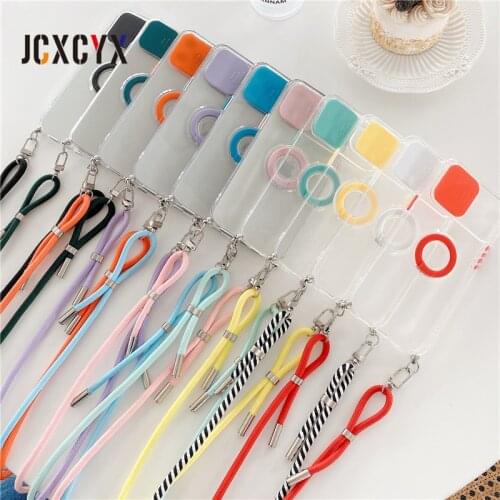 Crossbody Lanyard strap Ring Holder Shockproof Case For iPhone 11 12 Pro Max MiNi X XS XR 7 8 plus SE 20 Transparent Soft Cover