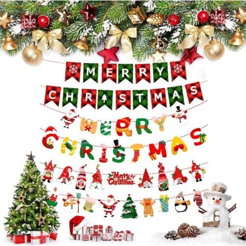 Christmas Decorations 3M Pull Flag Santa Claus Banner Snowman Cartoon Paper Merry Christmas Letters Home Decor
