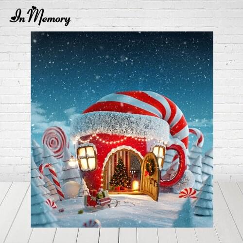 Christmas Backdrop Winter Snow Fairy Tale Candy Bar Gift House Fireplace Wonderland Princess Baby Background For Photo Studio