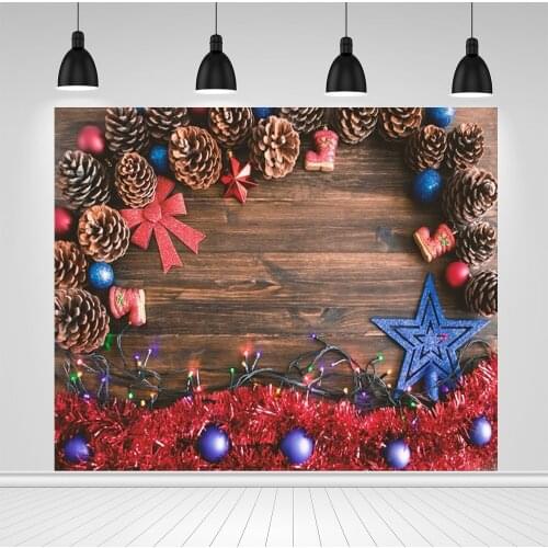 Scopiso Christmas Tree Vintage Wood Board Ball Star Pine Cone Backdrop Vinyl Photography Background For Photo Studio Photophone